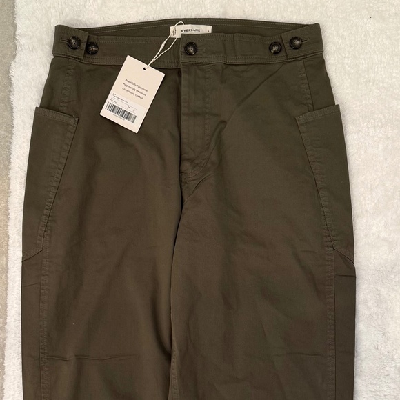 Everlane The Fatigue Barrel Pants High Rise Organic Cotton Linen Kalamata Size 8 - Picture 4 of 5